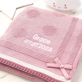 Girls Spot And Bow Pale Pink Baby Blanket And Hat Set, 3 of 11