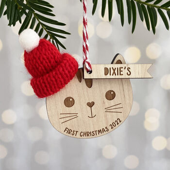 Cat's Wooden First Christmas Decoration, 2 of 2