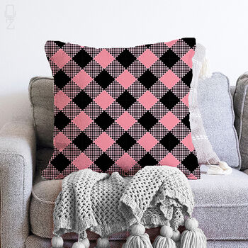 Pink And Black Gingham Soft Pillow Cover, 2 of 4