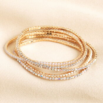 Set Of Five Crystal Beaded Tennis Bracelets In Gold Plating, 2 of 4