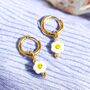 Smiley Face Flower Huggie Hoop Earrings, thumbnail 6 of 6