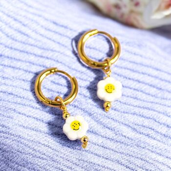 Smiley Face Flower Huggie Hoop Earrings, 6 of 6