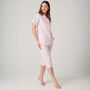 Women's 'Shell Pink' Satin Stripe Cotton Three/Four Length Pyjama Set, thumbnail 2 of 4