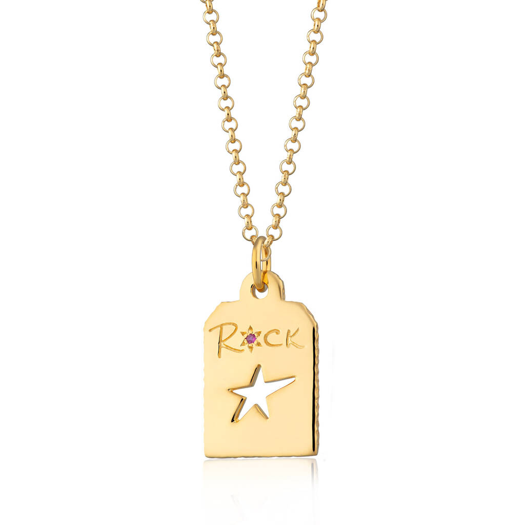 Personalised Rock Star Tag Necklace With Ruby By Lily Charmed