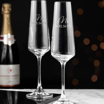 Personalised Couples' Flute Set Champagne Glasses, 4 of 5