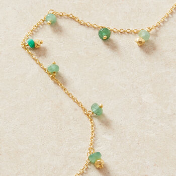 Emerald Beaded Silver Gold Plated Short Chain Necklace, 4 of 9