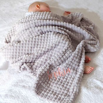 Personalised Grey Unisex Embossed Baby Blanket, 2 of 8