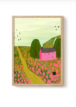 Pink Cottage Cat Art Print, 2 of 3