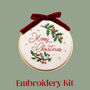 Four” Merry Christmas Wreath With Velvet Bow Beginner Embroidery Kit, Hand Embroidery, thumbnail 1 of 5