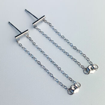 Sterling Silver Double Chain Loop Stud Earrings, 2 of 6