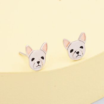 Cute French Bulldog Stud Earrings In Sterling Silver, 5 of 10