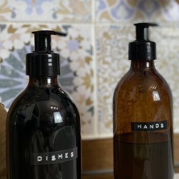 Pair Of Sustainable Amber Glass Kitchen Soap Dispensers, 2 of 4