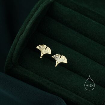 Sterling Silver Tiny Ginkgo Leaf Stud Earrings, 3 of 11