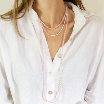 Rose Quartz And Sterling Silver Long Beaded Necklace, 5 of 10