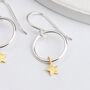 Tiny Sterling Silver Hoop And Gold Star Drop Earrings, thumbnail 4 of 8