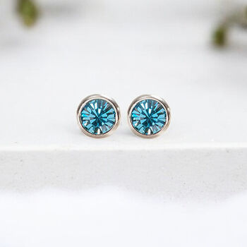 Sterling Silver March Aquamarine Birthstone Stud Earrings, 3 of 9