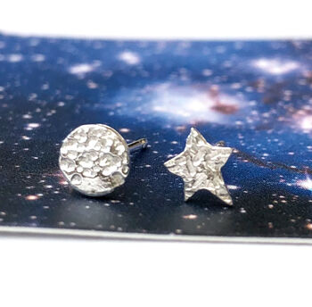 Sterling Silver Full Moon And Textured Star Earrings, 8 of 8