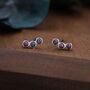 Sterling Silver Tiny Black Opal Trio Stud Earrings, thumbnail 1 of 12