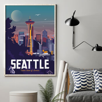 Seattle Travel Poster Art Print, 3 of 4