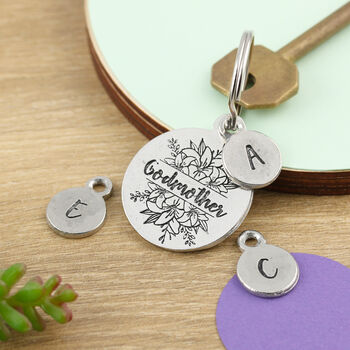 Godmother Gift Personalised Floral Pewter Keyring, 3 of 5