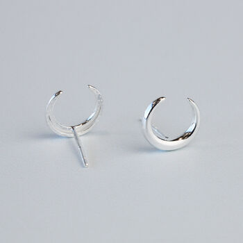 Sterling Silver Crescent Moon Stud Earrings, 3 of 5