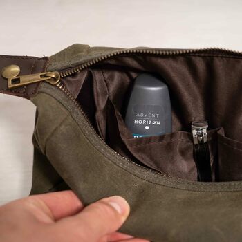 Personalised Initial Men's Waxed Cotton Canvas Wash Bag, 3 of 5