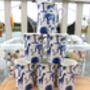 Set Of Six Straight Mugs In Blue Safari Design, thumbnail 1 of 12