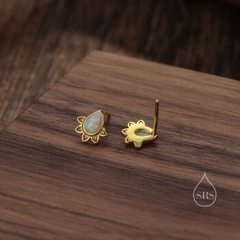 Sterling Silver Droplet Opal Crown Stud Earrings, 4 of 12
