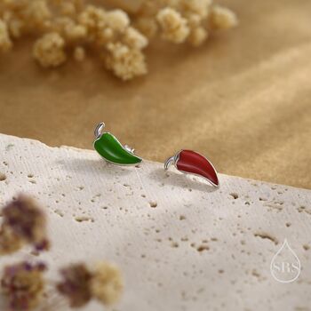 Sterling Silver Enamel Chilli Pepper Stud Earrings, 4 of 12
