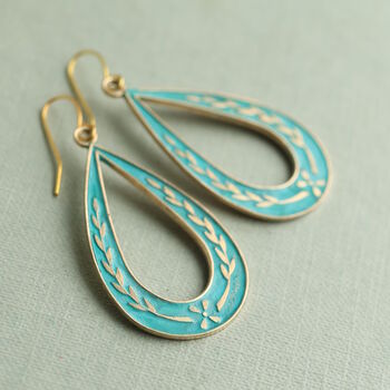 Floral Leaf Teardrop Hoop Earrings, 2 of 7