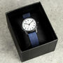 Personalised Black Watch With Blue Canvas Strap, thumbnail 3 of 5
