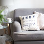 'Sits Here' Personalised Cushion Cover, thumbnail 2 of 3