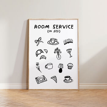 Room Service In Bed Doodle Cute Bedroom Wall Art Print, 8 of 8