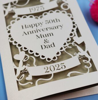 Personalised Papercut Golden Wedding Anniversary Card, 2 of 5