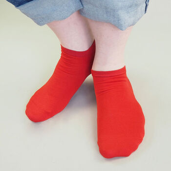 Oxford Stripe Scarlet And Classic Red Men's Trainer Socks, 2 of 11