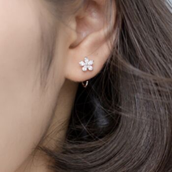Sterling Silver Crystal Flower Ear Jacket Hoop Earring, 4 of 5