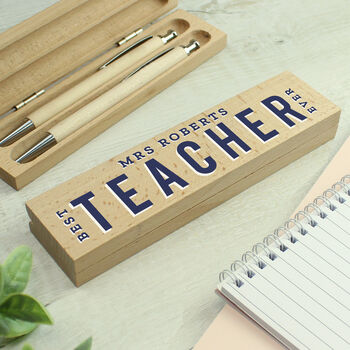 Personalised Wooden Box Pen / Pencil Gift Teacher, 2 of 4