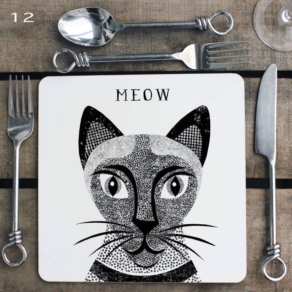 Cat Placemat With Twelve Black And White Designs By Simon Hart