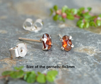 Oval Garnet Stud Earrings In Sterling Silver, 2 of 3