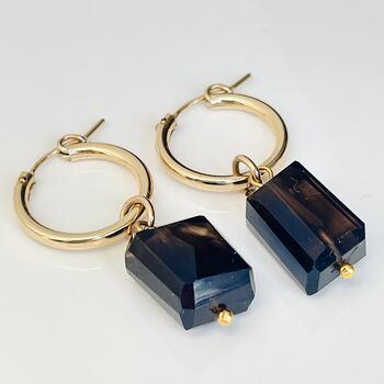 Smokey Quartz Gemstone Nugget Irregular Hoop Earrings, 2 of 5