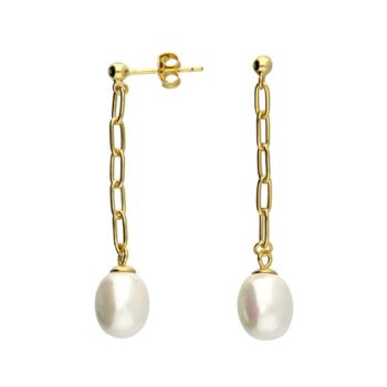 Clara Pearl Gold Plate Drop Earrings, 3 of 4
