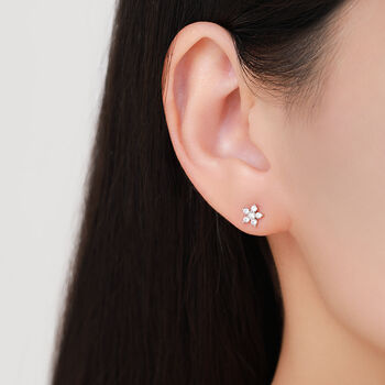 Uncoloured Forget Me Not Flower Cz Stud Earrings, 7 of 12