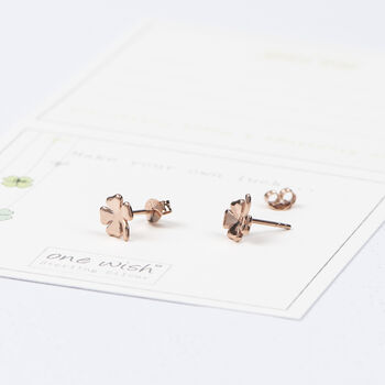 Lucky Clover Silver Gold Or Rose Gold Stud Earrings, 4 of 10