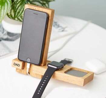 Personalised Phone Charging Stand In Solid Oak, 6 of 12