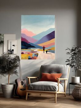 Mountain Runner And His Dog Landscape Art Print, 3 of 5
