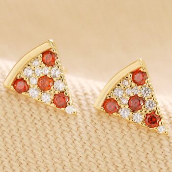 Crystal Pizza Stud Earrings In Gold Plating, 3 of 4