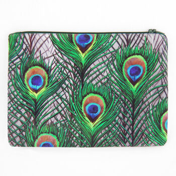 Peacock Feathers Printed Silk Zipped Bag, 3 of 5