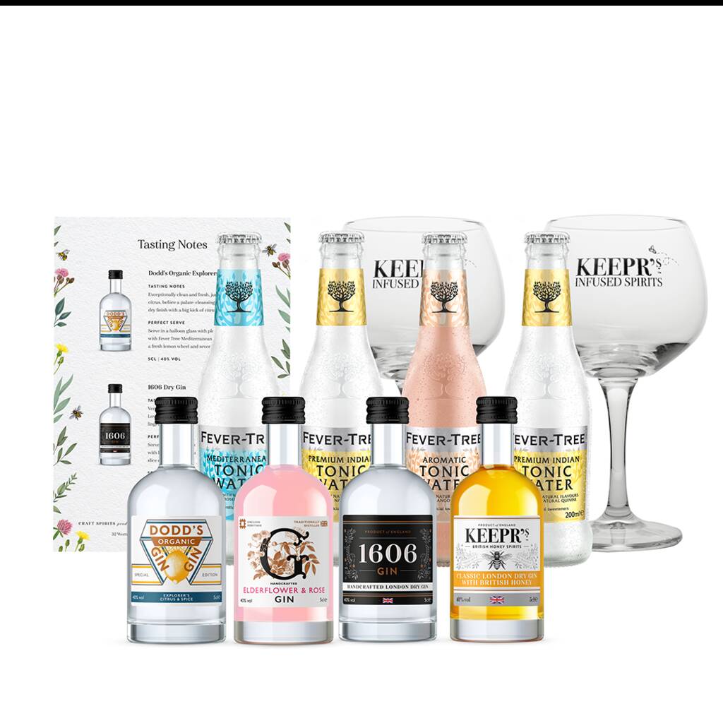 British Gin Tasting Set With Glasses And Mixers By Keepr's Spirits