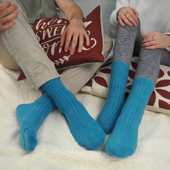 His And Hers Ribbed Bed Socks Aqua, 4 of 4