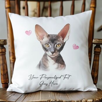 Personalised Cornish Rex Cat Love Hearts Cushion Cover, 2 of 2